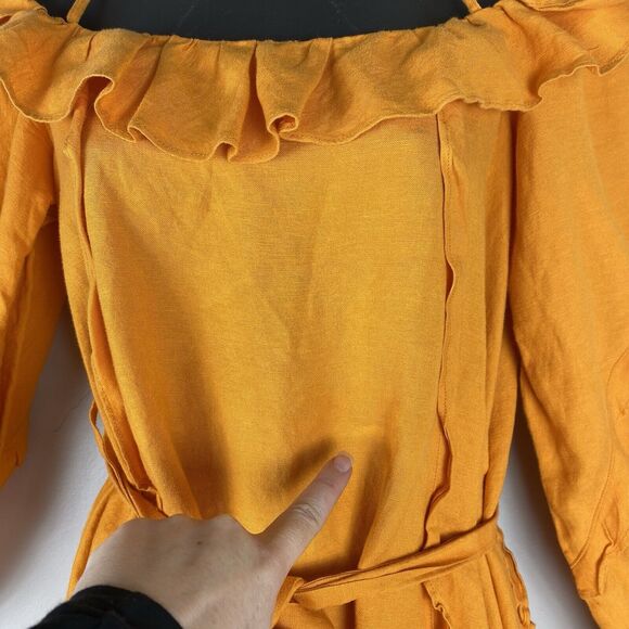 Revolve Marissa Webb Belted Dress Linen Sz 4 Colorful Orange Flirty Coquette - Picture 5 of 9